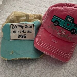 Two Adjustable Distressed Caps